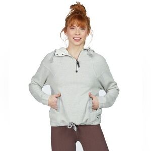 PrAna Hartlie Wool Blend 1/4 Zip Hooded Pullover Sweatshirt XL Hoodie Bone